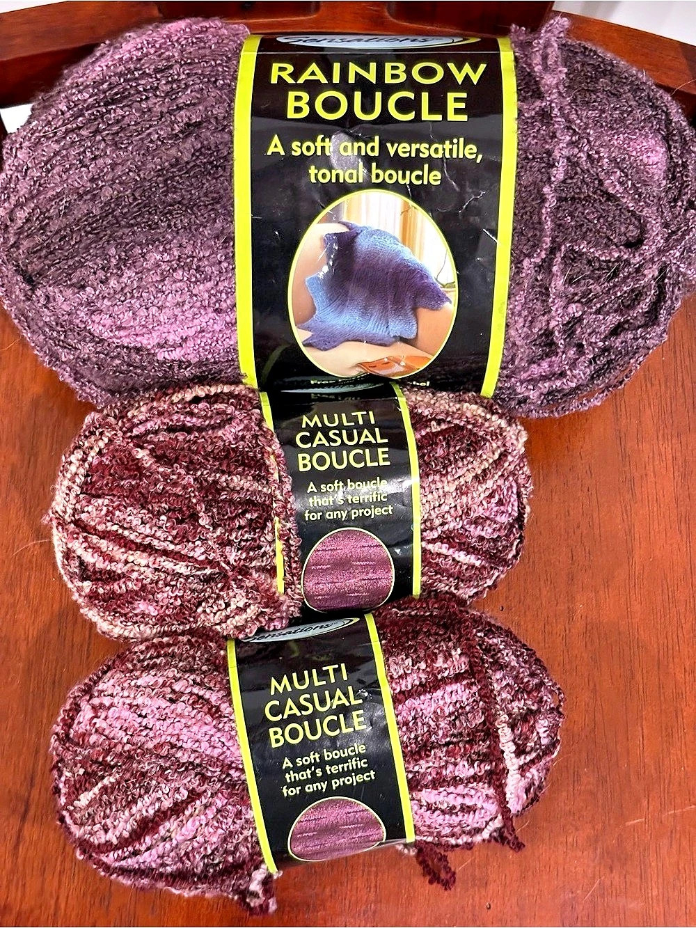 Discontinued Jo-Ann Sensations Bouclé Yarn Lot - 3 Skeins of 4-weight Yarn